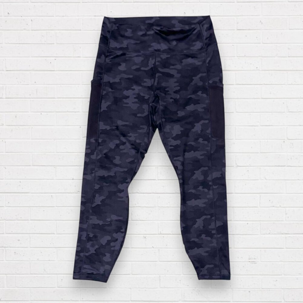 FABLETICS Black Camo Print Ankle Cropped Leggings Mesh Pockets Size XL - Picture 2 of 4